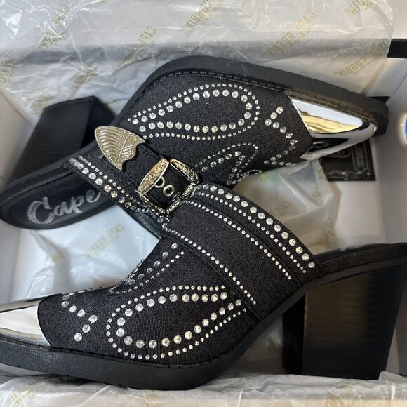 CAPE ROBBIN Women's Black Viv Rhinestone Denim Buckle Pointed-Toe Heels SZ 8 - Picture 14 of 16